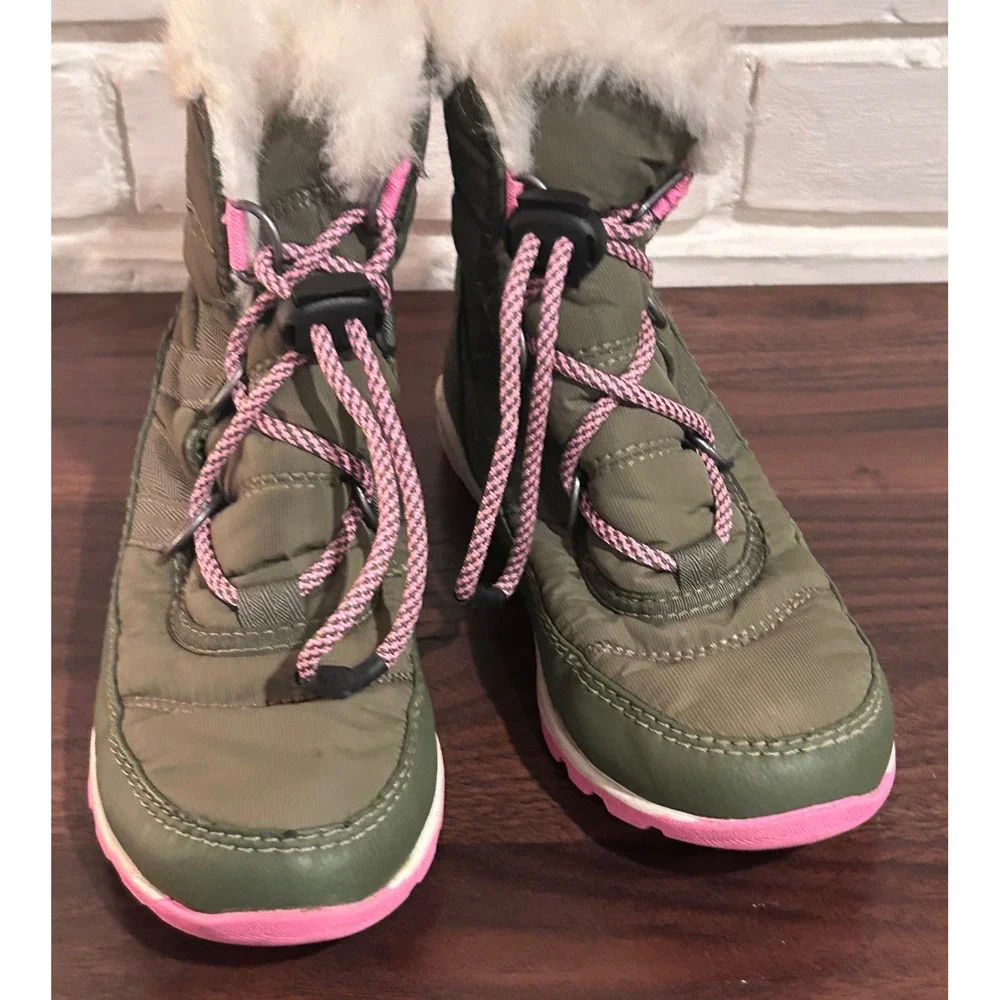 Sorel Whitney Short Lace Kids 2 Waterproof Winter Snow Boot Olive Green Gorpcore